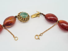 Load image into Gallery viewer, 5875: Vintage; 14ct Gold Jade Cabochon Red Carnelian Necklace- statement piece, lovely combination
