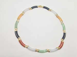 5882:Vintage: 14ct Gold Multi-Coloured Jade Necklace (42cm)  beautiful array of colours- nice weight