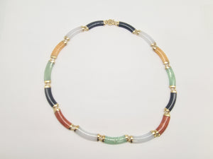 5882:Vintage: 14ct Gold Multi-Coloured Jade Necklace (42cm)  beautiful array of colours- nice weight