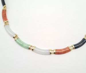 5882:Vintage: 14ct Gold Multi-Coloured Jade Necklace (42cm)  beautiful array of colours- nice weight