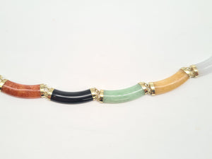 5882:Vintage: 14ct Gold Multi-Coloured Jade Necklace (42cm)  beautiful array of colours- nice weight