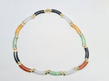 Load image into Gallery viewer, 5882:Vintage: 14ct Gold Multi-Coloured Jade Necklace (42cm)  beautiful array of colours- nice weight
