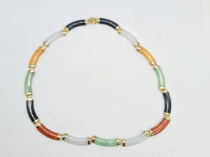 5882:Vintage: 14ct Gold Multi-Coloured Jade Necklace (42cm)  beautiful array of colours- nice weight