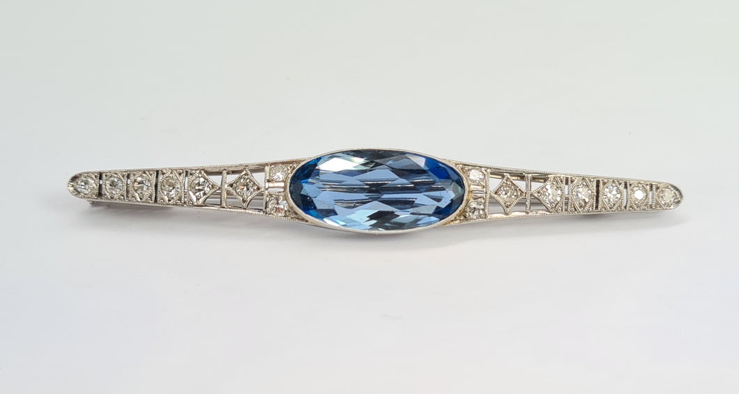 Antique (c1936) Platinum, Iolite, Swiss Cut Diamonds Brooch by Gregory Sheehan Rio De Janeiro