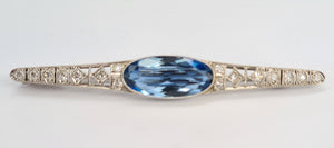 Antique (c1936) Platinum, Iolite, Swiss Cut Diamonds Brooch by Gregory Sheehan Rio De Janeiro