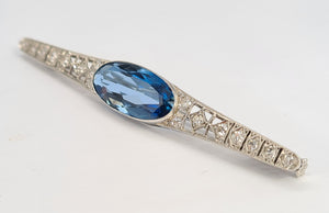 Antique (c1936) Platinum, Iolite, Swiss Cut Diamonds Brooch by Gregory Sheehan Rio De Janeiro