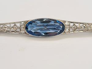 Antique (c1936) Platinum, Iolite, Swiss Cut Diamonds Brooch by Gregory Sheehan Rio De Janeiro