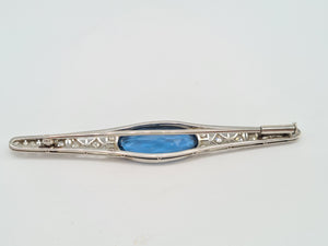 Antique (c1936) Platinum, Iolite, Swiss Cut Diamonds Brooch by Gregory Sheehan Rio De Janeiro