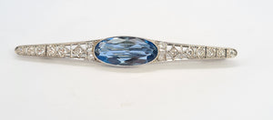 Antique (c1936) Platinum, Iolite, Swiss Cut Diamonds Brooch by Gregory Sheehan Rio De Janeiro