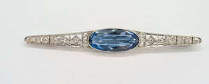 Antique (c1936) Platinum, Iolite, Swiss Cut Diamonds Brooch by Gregory Sheehan Rio De Janeiro