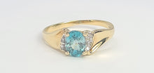 Load image into Gallery viewer, 5919: Vintage; 9ct Gold Swiss Blue Topaz Brilliant Cut Diamonds Cocktail Ring- sparkling beauty
