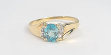 Load image into Gallery viewer, 5919: Vintage; 9ct Gold Swiss Blue Topaz Brilliant Cut Diamonds Cocktail Ring- sparkling beauty
