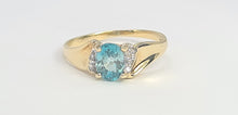 Load image into Gallery viewer, 5919: Vintage; 9ct Gold Swiss Blue Topaz Brilliant Cut Diamonds Cocktail Ring- sparkling beauty
