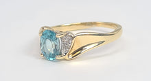 Load image into Gallery viewer, 5919: Vintage; 9ct Gold Swiss Blue Topaz Brilliant Cut Diamonds Cocktail Ring- sparkling beauty
