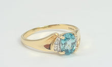 Load image into Gallery viewer, 5919: Vintage; 9ct Gold Swiss Blue Topaz Brilliant Cut Diamonds Cocktail Ring- sparkling beauty
