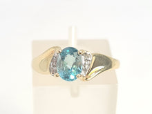 Load image into Gallery viewer, 5919: Vintage; 9ct Gold Swiss Blue Topaz Brilliant Cut Diamonds Cocktail Ring- sparkling beauty
