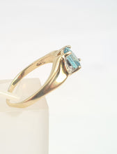 Load image into Gallery viewer, 5919: Vintage; 9ct Gold Swiss Blue Topaz Brilliant Cut Diamonds Cocktail Ring- sparkling beauty
