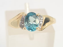 Load image into Gallery viewer, 5919: Vintage; 9ct Gold Swiss Blue Topaz Brilliant Cut Diamonds Cocktail Ring- sparkling beauty
