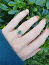 Load image into Gallery viewer, 5770: Vintage: 18ct White Gold Emerald Cut Emerald 6 Brilliant Cut Diamonds Dress Ring-
