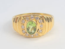 Load image into Gallery viewer, 5922:  Vintage: 18ct gold Green Peridot White Sapphires Dress Ring- lovely stones, statement weight
