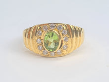 Load image into Gallery viewer, 5922:  Vintage: 18ct gold Green Peridot White Sapphires Dress Ring- lovely stones, statement weight
