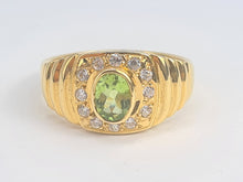 Load image into Gallery viewer, 5922:  Vintage: 18ct gold Green Peridot White Sapphires Dress Ring- lovely stones, statement weight
