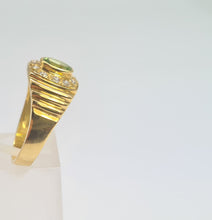 Load image into Gallery viewer, 5922:  Vintage: 18ct gold Green Peridot White Sapphires Dress Ring- lovely stones, statement weight
