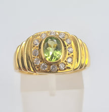 Load image into Gallery viewer, 5922:  Vintage: 18ct gold Green Peridot White Sapphires Dress Ring- lovely stones, statement weight
