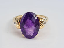 Load image into Gallery viewer, 5929: Vintage; 9ct Gold Large Rich Purple Amethyst Diamonds Dress ring- lovely combination
