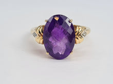 Load image into Gallery viewer, 5929: Vintage; 9ct Gold Large Rich Purple Amethyst Diamonds Dress ring- lovely combination
