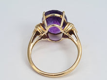 Load image into Gallery viewer, 5929: Vintage; 9ct Gold Large Rich Purple Amethyst Diamonds Dress ring- lovely combination
