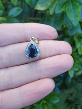 Load image into Gallery viewer, 5854:  Vintage: 9c Gold Pear Shaped Blue Sapphire Diamonds Pendant- fabulous
