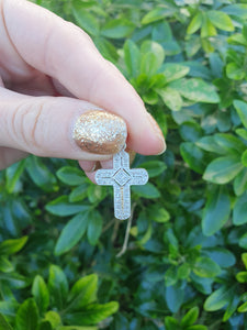 5857:   Vintage: 9ct White Gold Pave Multi- Diamonds Cross Pendant- crisp & sparkling