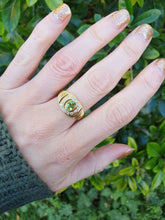 Load image into Gallery viewer, 5922:  Vintage: 18ct gold Green Peridot White Sapphires Dress Ring- lovely stones, statement weight
