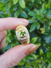 Load image into Gallery viewer, 5922:  Vintage: 18ct gold Green Peridot White Sapphires Dress Ring- lovely stones, statement weight
