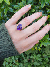 Load image into Gallery viewer, 5929: Vintage; 9ct Gold Large Rich Purple Amethyst Diamonds Dress ring- lovely combination
