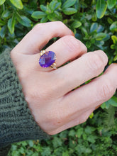 Load image into Gallery viewer, 5929: Vintage; 9ct Gold Large Rich Purple Amethyst Diamonds Dress ring- lovely combination
