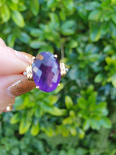 Load image into Gallery viewer, 5929: Vintage; 9ct Gold Large Rich Purple Amethyst Diamonds Dress ring- lovely combination
