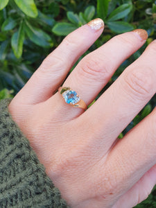 5919: Vintage; 9ct Gold Swiss Blue Topaz Brilliant Cut Diamonds Cocktail Ring- sparkling beauty