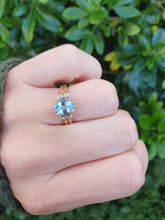 Load image into Gallery viewer, 5919: Vintage; 9ct Gold Swiss Blue Topaz Brilliant Cut Diamonds Cocktail Ring- sparkling beauty
