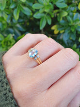 Load image into Gallery viewer, 5919: Vintage; 9ct Gold Swiss Blue Topaz Brilliant Cut Diamonds Cocktail Ring- sparkling beauty
