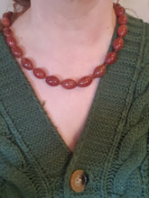 Load image into Gallery viewer, 5875: Vintage; 14ct Gold Jade Cabochon Red Carnelian Necklace- statement piece, lovely combination
