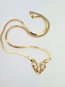 0058: Vintage: 14ct Gold Diamonds (0.85ct) Snake Lavalliere Necklace (40cm) - elegant, statement piece