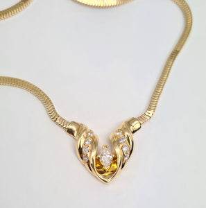 0058: Vintage: 14ct Gold Diamonds (0.85ct) Snake Lavalliere Necklace (40cm) - elegant, statement piece