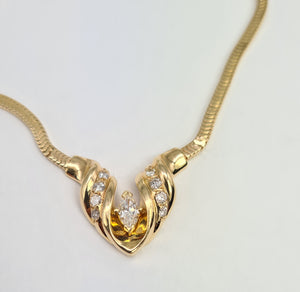 0058: Vintage: 14ct Gold Diamonds (0.85ct) Snake Lavalliere Necklace (40cm) - elegant, statement piece