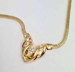 0058: Vintage: 14ct Gold Diamonds (0.85ct) Snake Lavalliere Necklace (40cm) - elegant, statement piece