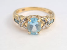 Load image into Gallery viewer, 5972:  Vintage: 9ct Gold Swiss Blue Topaz Diamonds Dress Ring- simply sparkling beauty
