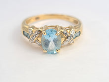 Load image into Gallery viewer, 5972:  Vintage: 9ct Gold Swiss Blue Topaz Diamonds Dress Ring- simply sparkling beauty
