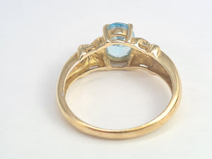 5972:  Vintage: 9ct Gold Swiss Blue Topaz Diamonds Dress Ring- simply sparkling beauty