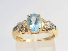 Load image into Gallery viewer, 5972:  Vintage: 9ct Gold Swiss Blue Topaz Diamonds Dress Ring- simply sparkling beauty
